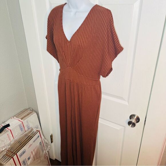 Joyfolie Everlynne Ribbed Jumpsuit Cold Shoulder Full Length Brown Clay S - Picture 6 of 11